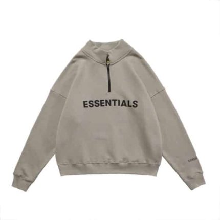 Essentials Half Zip High Collar Loose Gray Hoodie