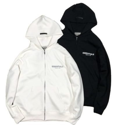 Essentials Fear of God Zip-up Oversized Hoodie Black & White